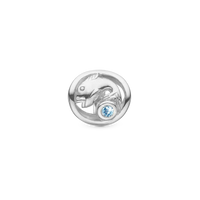 Stjernetegn Fisk Charm 6 mm til Classic Læderarmbånd - Blankpoleret Sterling Sølv m. 1 Sky Topas