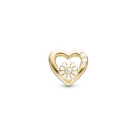 Marguerit Love Charm 6 mm til Classic Læderarmbånd - Blankpoleret Forgyldt Sterling Sølv m. 4 Hvide Cubic Zirkonia