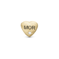 Mor m/ labgrown diamant Charm 6 mm til Classic Læderarmbånd - Mat Forgyldt Sterling Sølv m. 1 Diamant