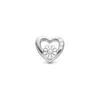 Marguerit Love Charm 6 mm til Classic Læderarmbånd - Blankpoleret Sterling Sølv m. 4 Hvide Cubic Zirkonia