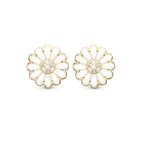 White Marguerit 18 mm Øreclips - Blankpoleret Forgyldt Sterling Sølv m. 14 Hvide Topas