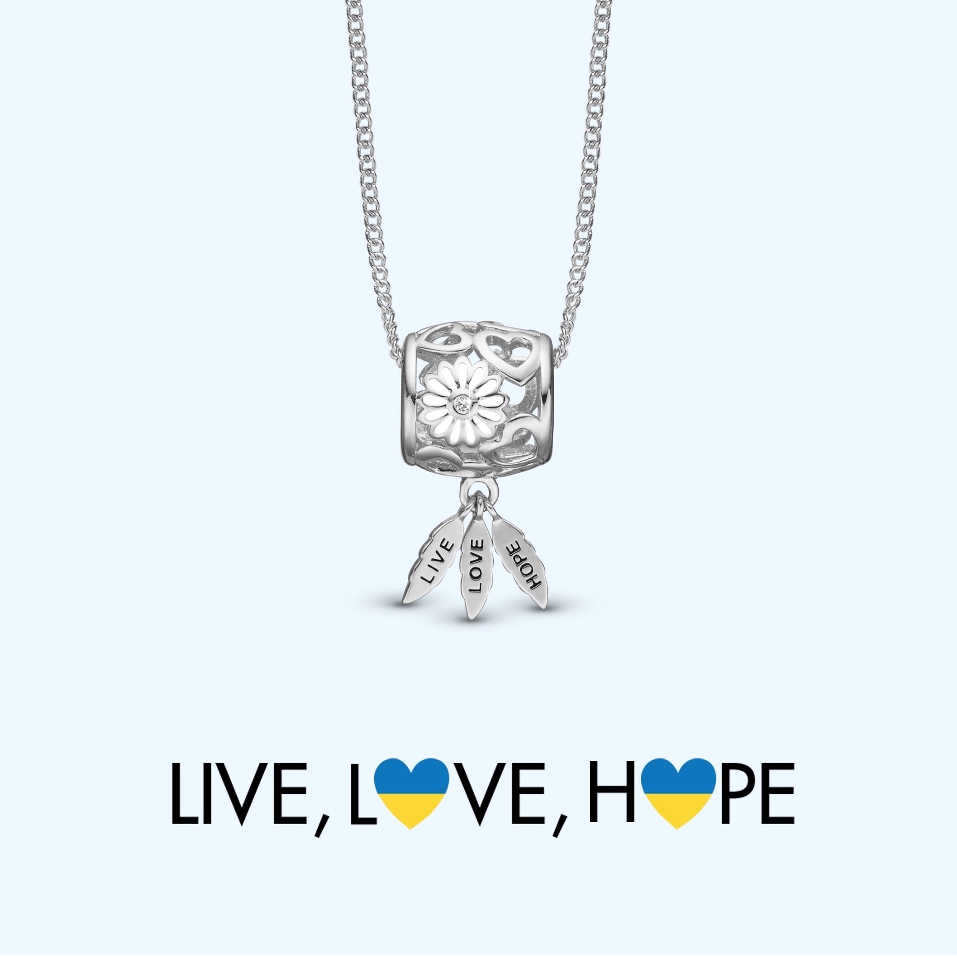 Live Love Hope Ukraine halskæde sølv - CHRISTINA